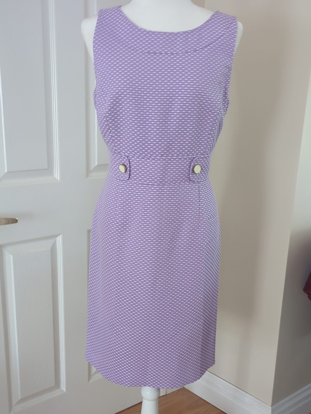 Sleeveless Midi Sheath Dress in Lavender with Waist Button Detail